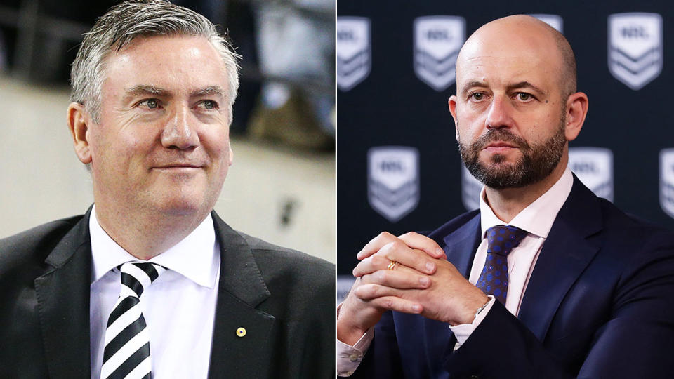 Eddie McGuire is refusing to criticise the NRL's decision to push ahead with its season. Pic: Getty