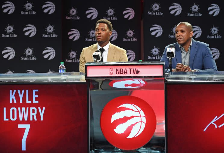 Masai Ujiri retained Kyle Lowry with a three-year, $100 million deal. (Getty)