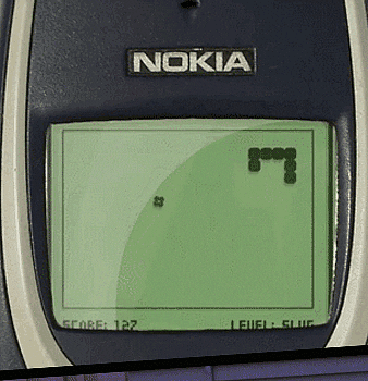 a gif of a snake game on a nokia phone