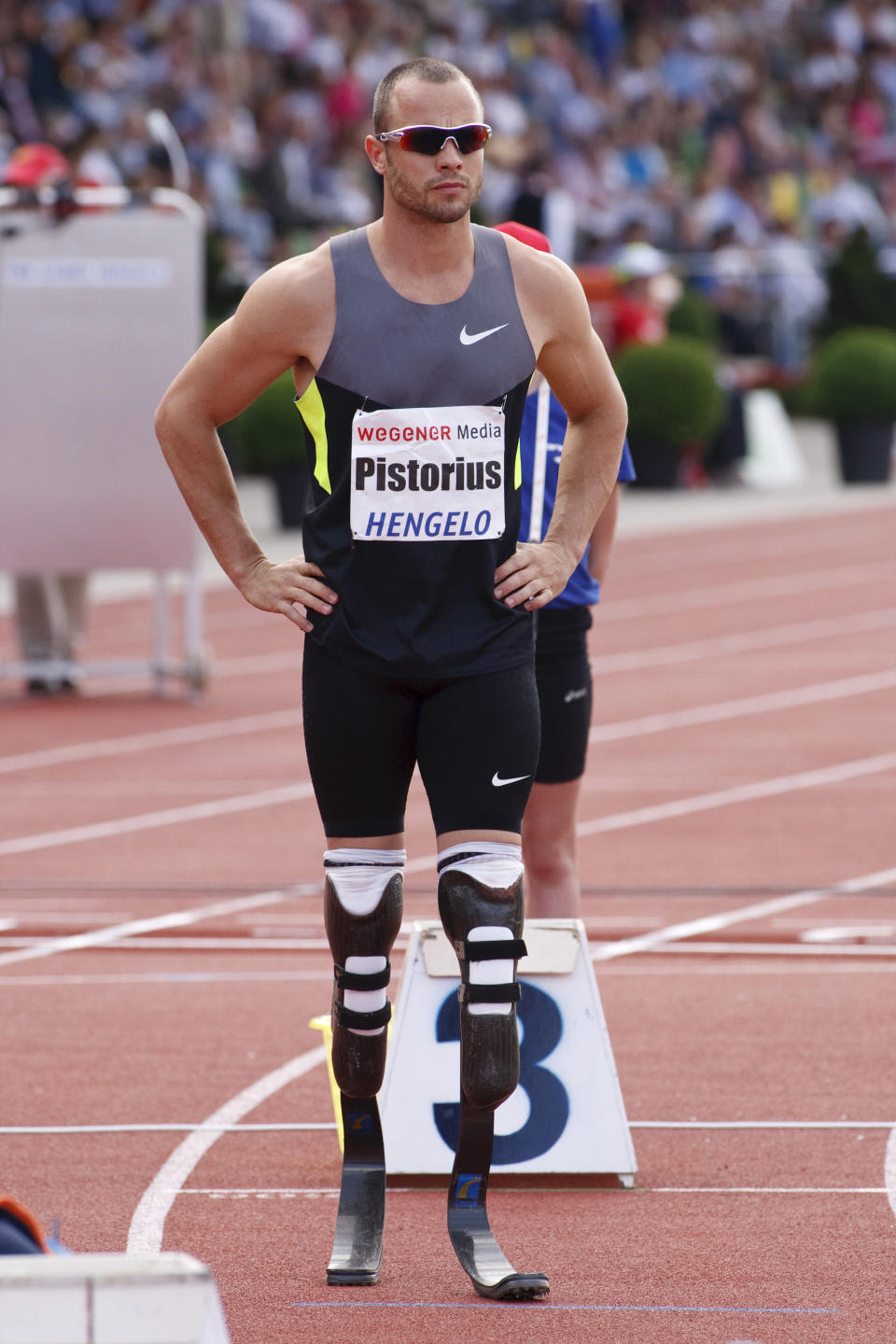 <b>Oscar Pistorius - 25 </b> <br> Oscar Pistorius of South Africa competes in the Men's 100 meters Sprint during the FBK Games as part of the IAAF World Challenge at Fanny Blankers-Koen Stadium on May 27, 2012 in Hengelo, Netherlands. (Photo by Helene Wiesenhaan/Getty Images)