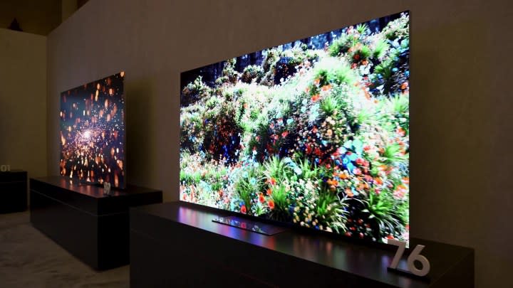 Vibrant flora shown on a Samsung 76-inch MicroLED TV. 