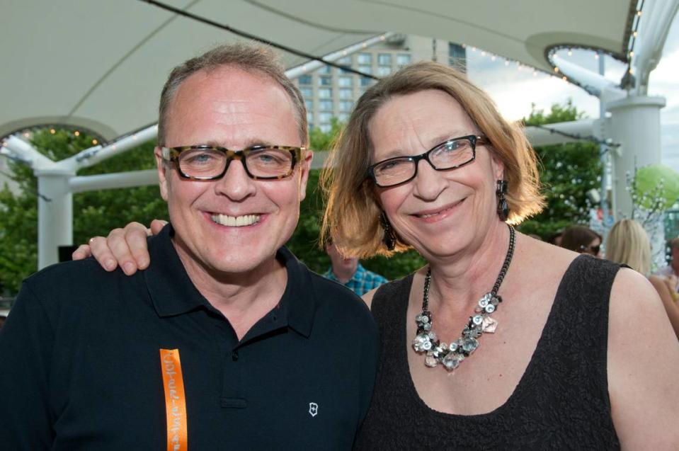 Jeff Church, Coterie producing artistic director, and Joette Pelster, executive director, in 2013. Losing his close friend Pelster, who died in November, stressed Church, his lawyer said.