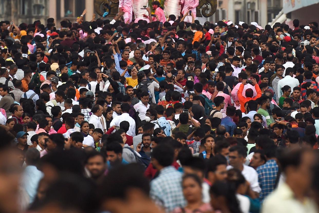 Crowds in a market in New Delhi.