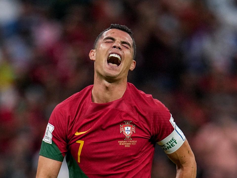 Cristiano Ronaldo shows his frustration during Portugal’s clash with Uruguay (AP)