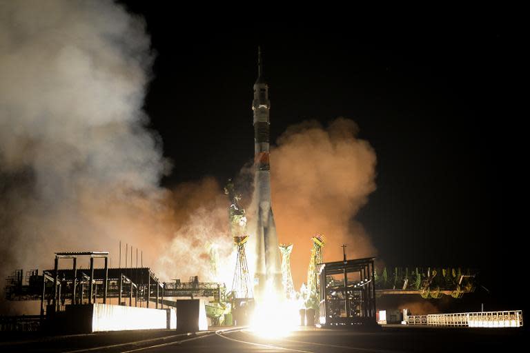 A spacecraft blasts off on November 24, 2014 from the Baikonur cosmodrome, where British singer Sarah Brightman will blast off from on September 1