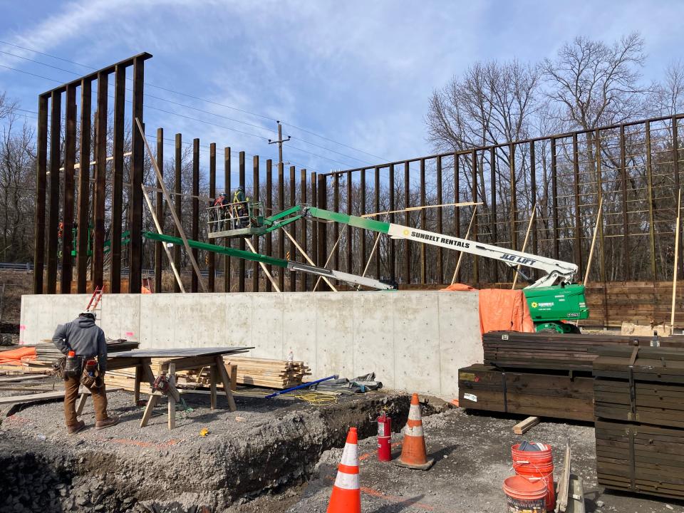 Workmen build Middletown's state-of-the-art winter salt shed and brine facility at 700 Veterans Highway/Route 413 in Levittown on Thursday Feb. 22, 2024. The project is set for completion in May.