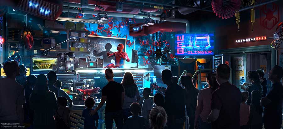 Spider-Man leads parkgoers in some superhero training at Avengers Campus (Photo: Disneyland Resorts)