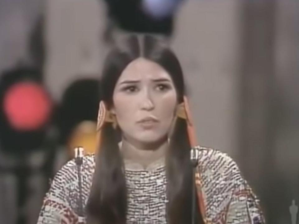 Sacheen Littlefeather at the 1973 Oscars (YouTube/Oscars)