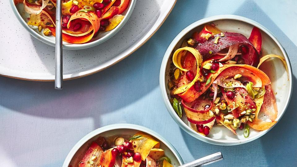 Shaved Rainbow Carrot Salad With Pomegranates and Pistachios