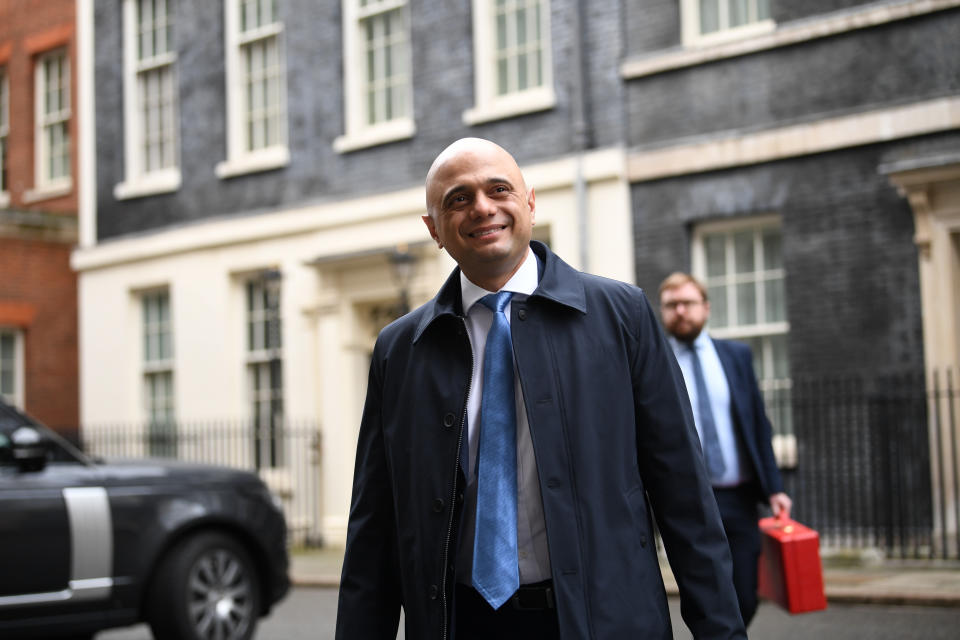 Chancellor of the Exchequer Sajid Javid leaves Downing Street, London, after the first Cabinet meeting of the year.