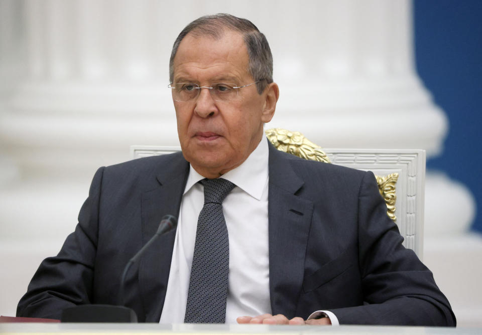 Russian Foreign Minister Sergei Lavrov waits before a meeting of President Vladimir Putin with members of the Security Council at the Kremlin in Moscow, Russia November 18, 2022. Sputnik/Mikhail Metzel/Pool via REUTERS ATTENTION EDITORS - THIS IMAGE WAS PROVIDED BY A THIRD PARTY.