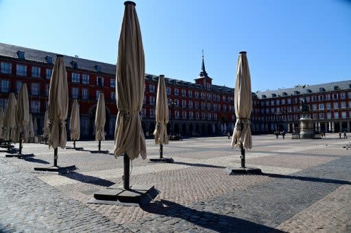 Public spaces such as the Plaza Mayor in central Madrid have already largely emptied. Source: AFP