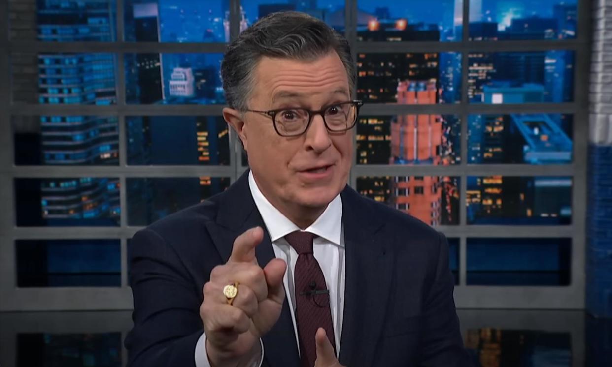 <span>Stephen Colbert: ‘Obviously the most damaging moment from last night was Trump’s decision to walk onstage.’</span><span>Photograph: YouTube</span>