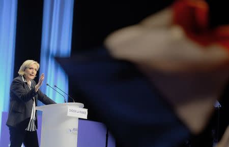 Marine Le Pen, French National Front (FN) political party candidate for French 2017 presidential election attends a campaign rally in Nice, France, April 27, 2017. REUTERS/Jean-Pierre Amet