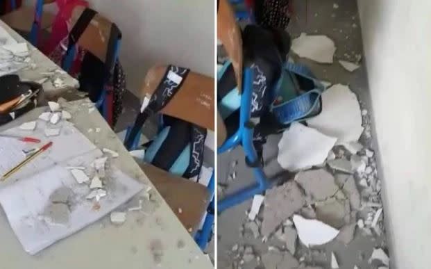 I calcinacci caduti dal soffitto di una scuola elementare