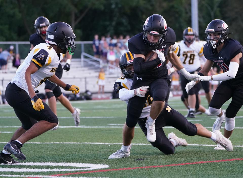 Rye's Chris Iuliano (41) with a carry during their 28-2 win over Nanuet in football action at Rye High School on Thursday, September 14, 2023.