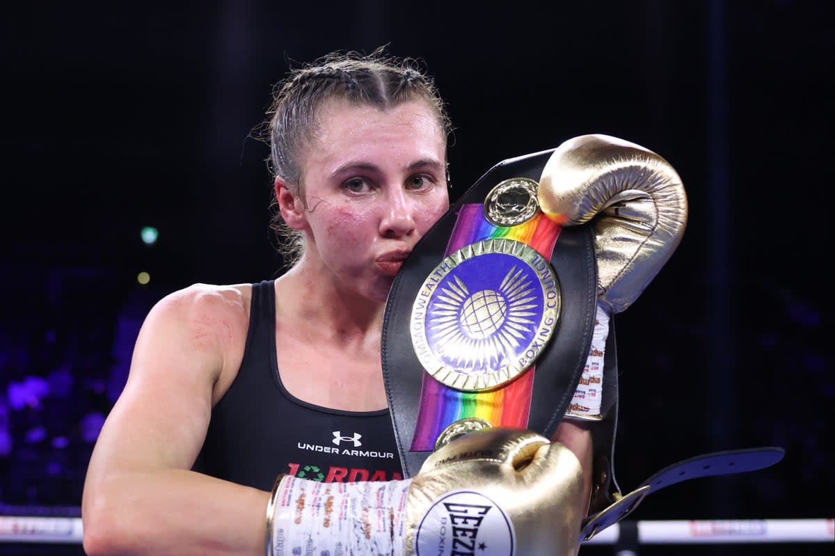 Emma Dolan celebrates her decision victory over Shannon Ryan (Mark Robinson Matchroom Boxing)