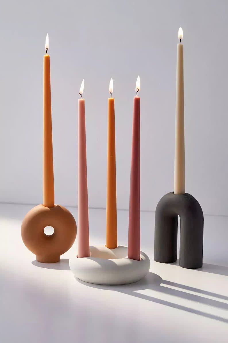 65) Set of 3 Donut Ceramic Candle Holder Stick