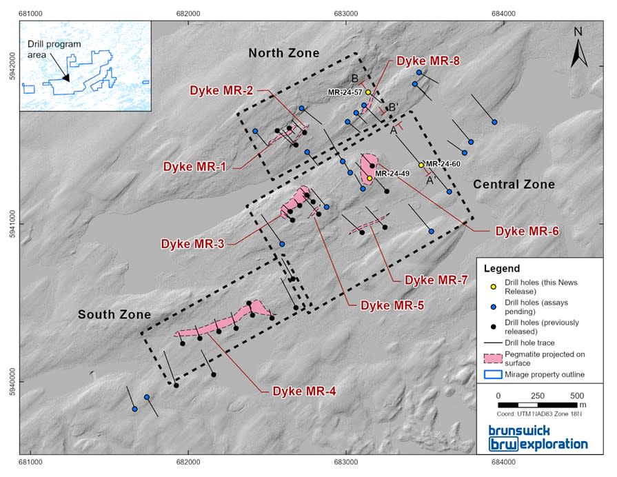 Surface Map of the Mirage Project and Drill Holes Completed to Date