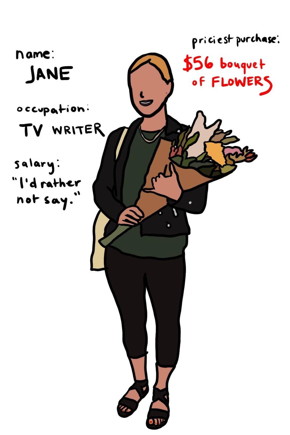 Customer who's a TV writer and won't give salary with $56 flower bouquet