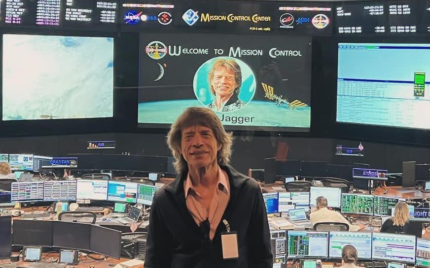 On a personal mission, Mick Jagger at mission control at Nasa's Johnson Space Centre in Houston