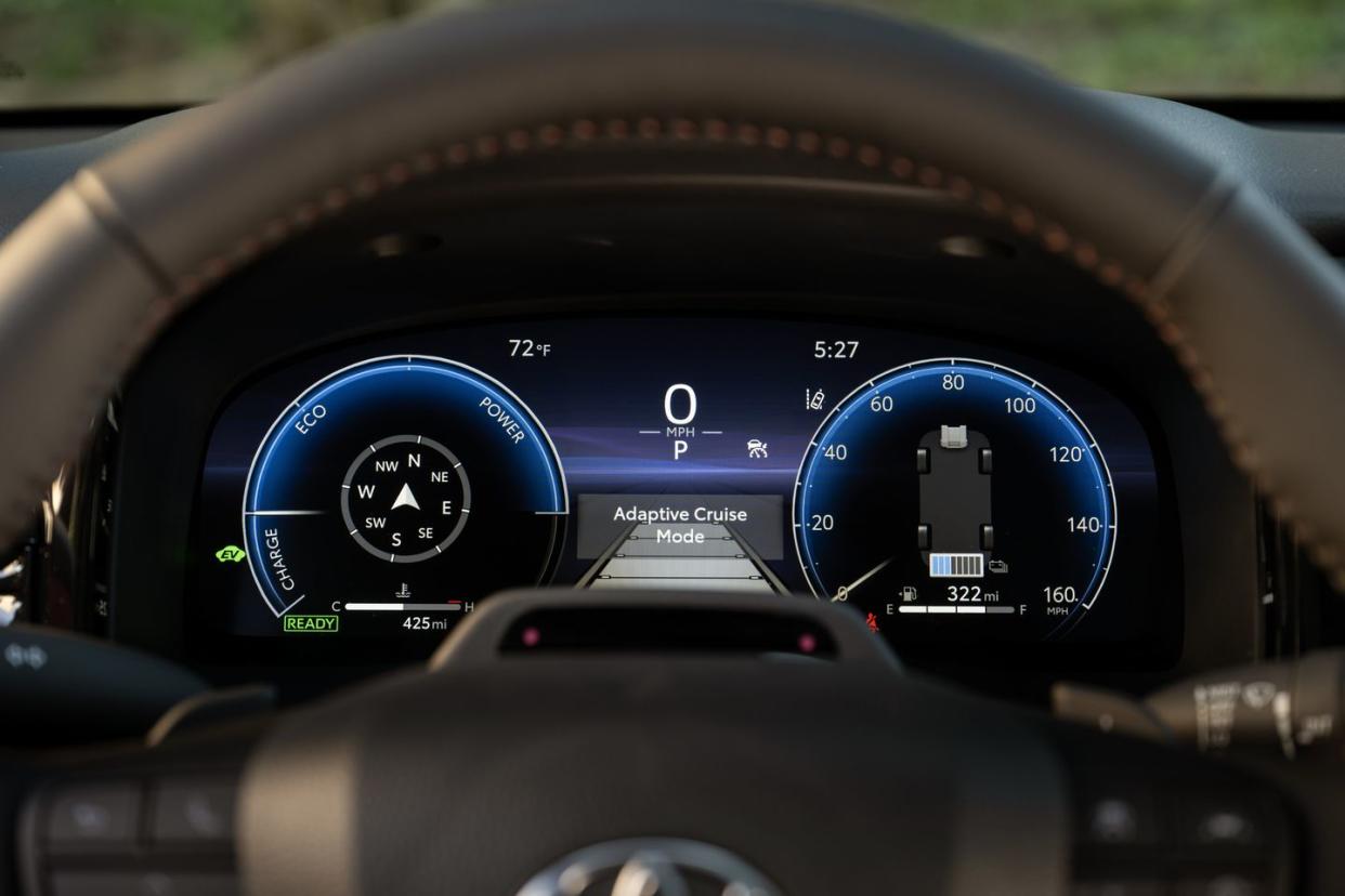 a car dashboard with a blue light