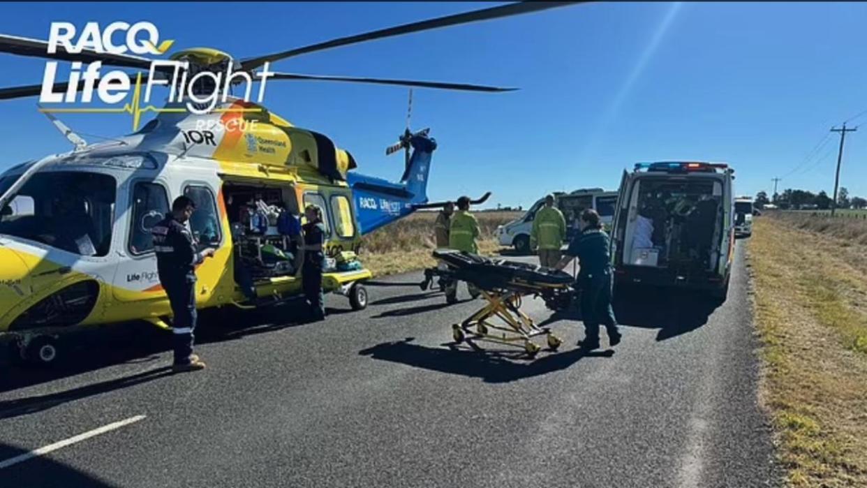 A father and his two teenage children have been killed in a car crash in Queensland, with the kids' mother fighting for her life/ Picture: RACQ Life Flight