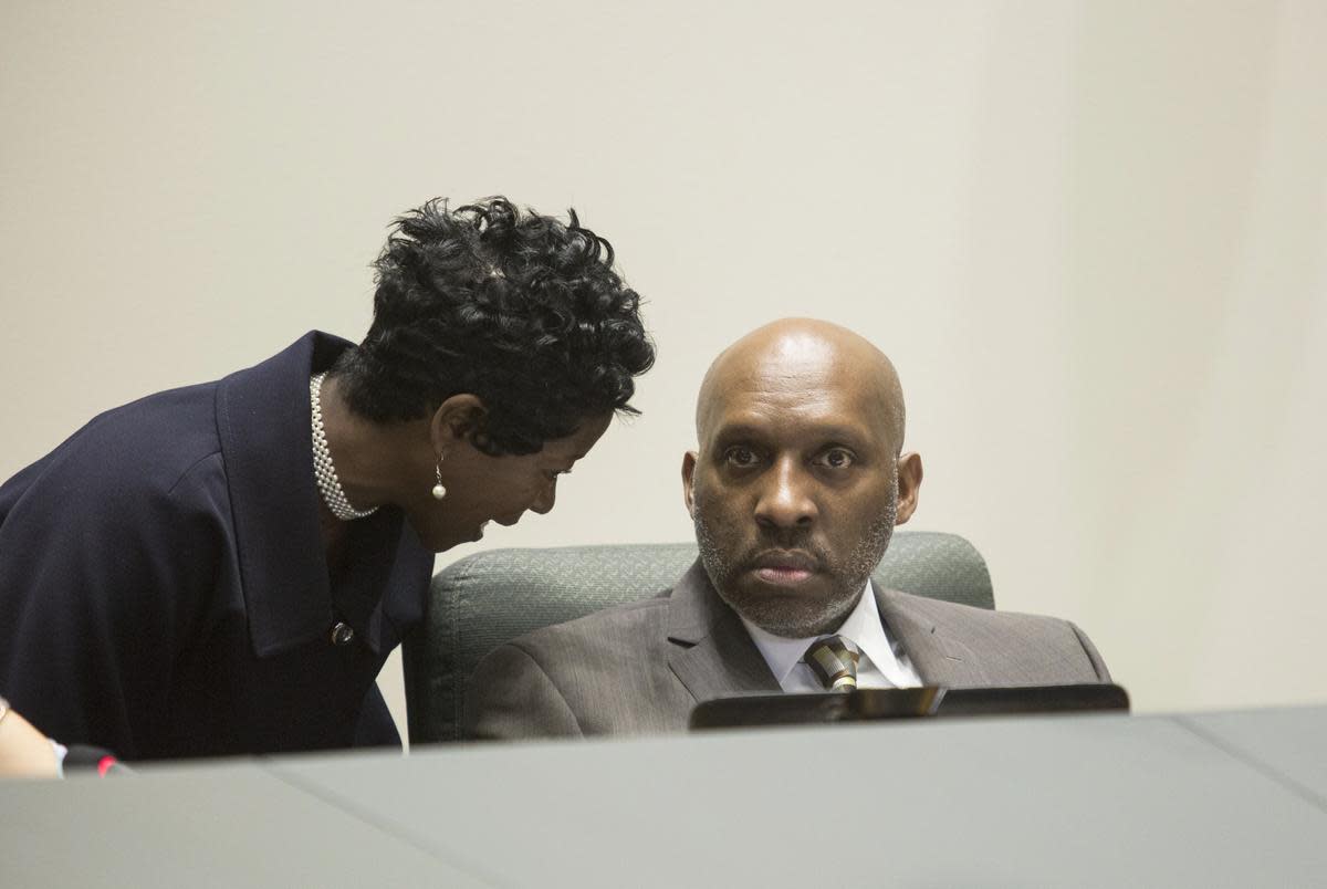 Dallas City Manager, T.C. Broadnax, right, during a city council meeting on Aug. 9, 2017.