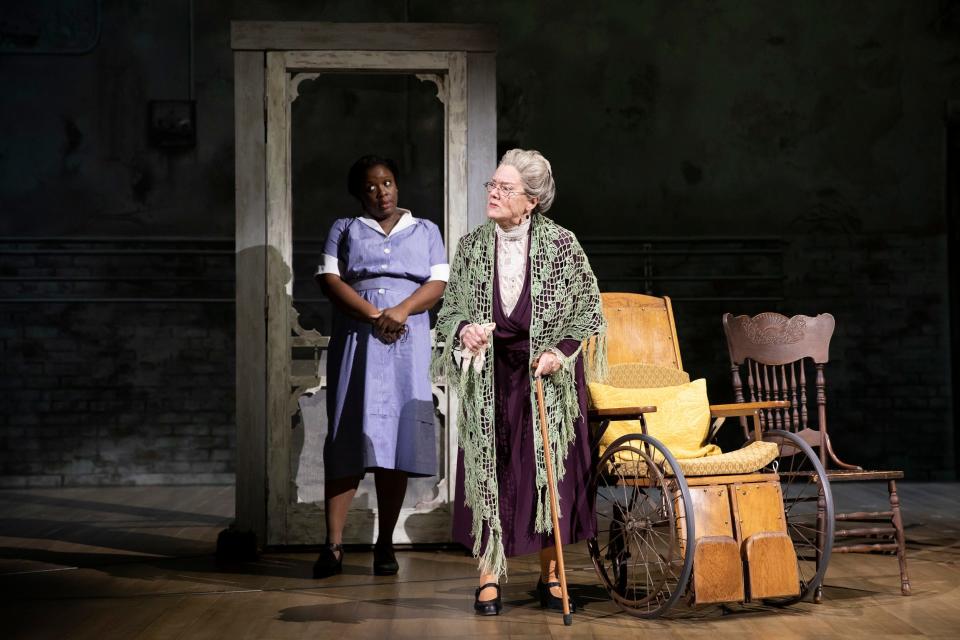 From left, Dorcas Sowunmi and Mary Badham appear in the national tour of "To Kill a Mockingbird." Badham, who played Scout Finch in the 1962 movie version of "To Kill a Mockingbird," is co-starring as Mrs. Henry Dubose in the national tour of the new stage adaptation.