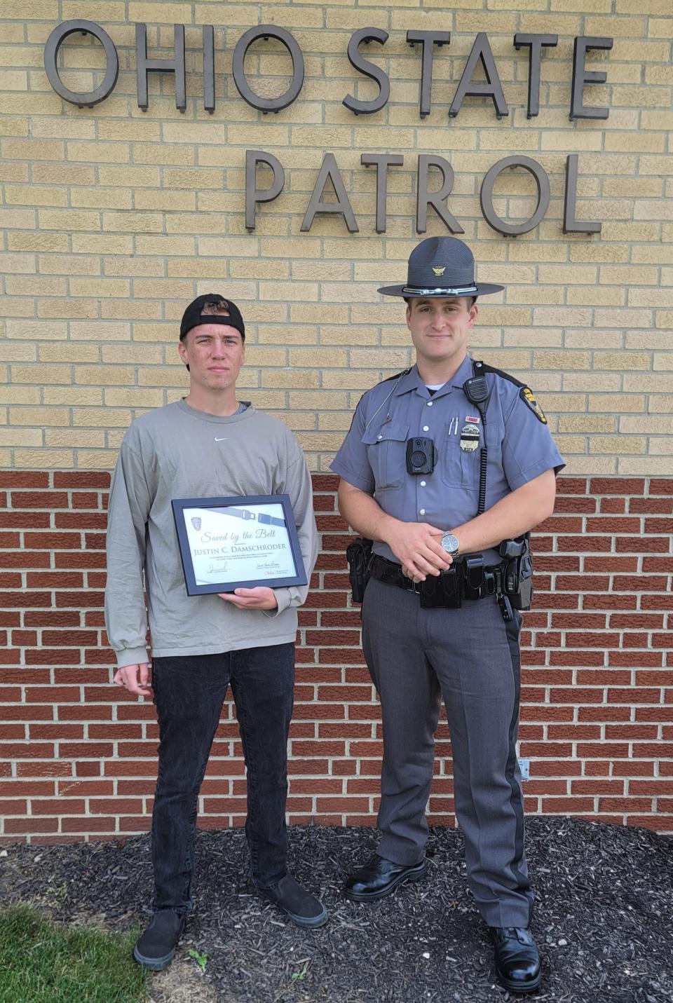 The Saved by the Belt Award was presented to Justin Damschroder by Trooper Zach Morris.