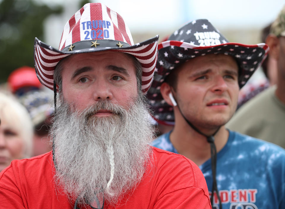 TULSA, OKLAHOMA - JUNE 20: Supporters of U.S. President Donald Trump gather to attend a campaign rally at the BOK Center, June 20, 2020 in Tulsa, Oklahoma. Trump is scheduled to hold his first political rally since the start of the coronavirus pandemic at the BOK Center on Saturday while infection rates in the state of Oklahoma continue to rise. (Photo by Win McNamee/Getty Images)