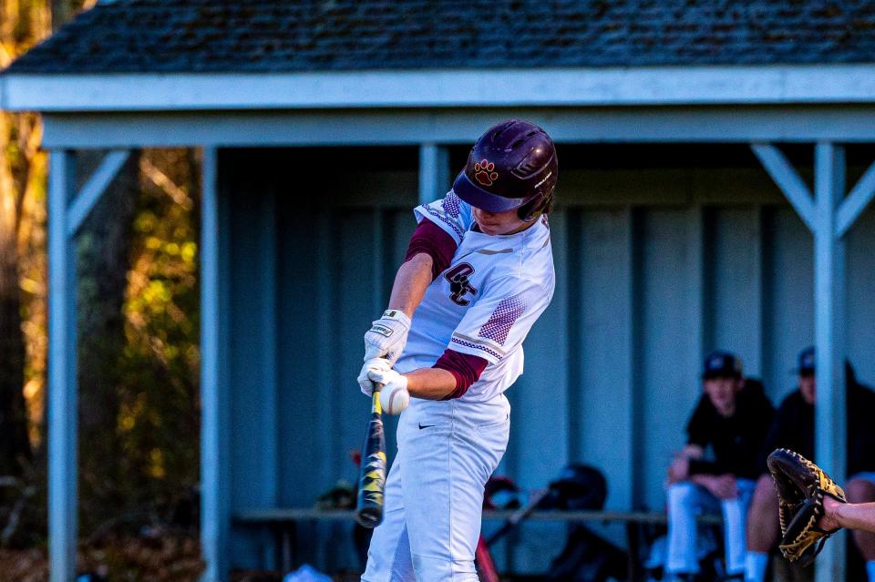 Old Colony's Matt McGuiggan just gets under the ball.