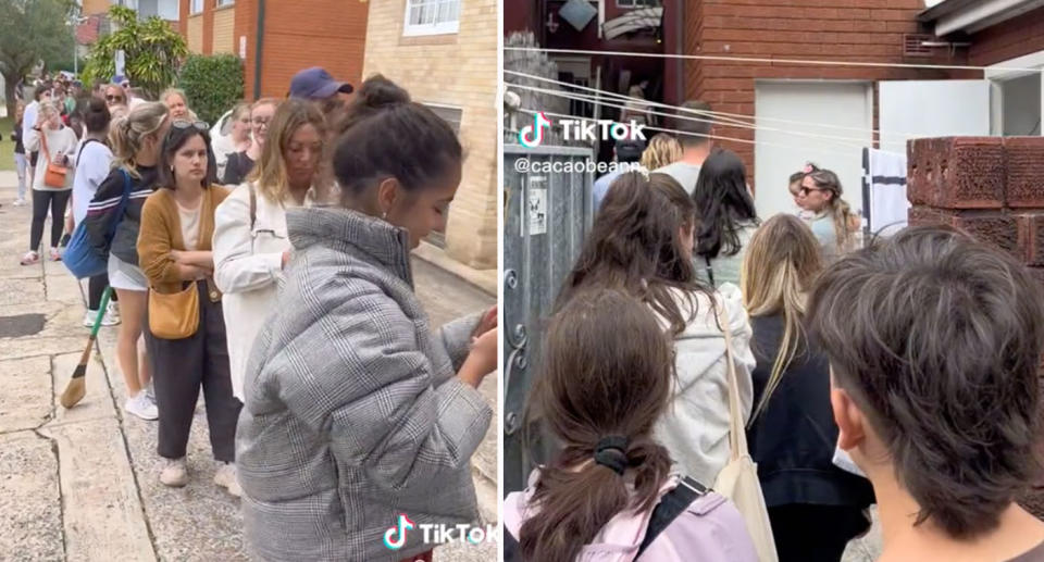 People lining up to view a Sydney property for rent. 