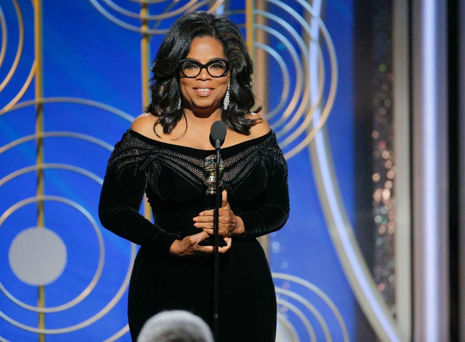 <p>Oprah Winfrey won the Cecil B. DeMille Award in 2018, becoming the first Black woman to receive the honor. Her passionate speech began with recollections of watching Sidney Poitier break barriers at awards shows, commentary on the Time's Up movement <a href="https://people.com/awards/golden-globes-2018-oprah-winfrey-speech/" rel="nofollow noopener" target="_blank" data-ylk="slk:and the promise that;elm:context_link;itc:0;sec:content-canvas" class="link ">and the promise that</a> "a new day is on the horizon."</p>