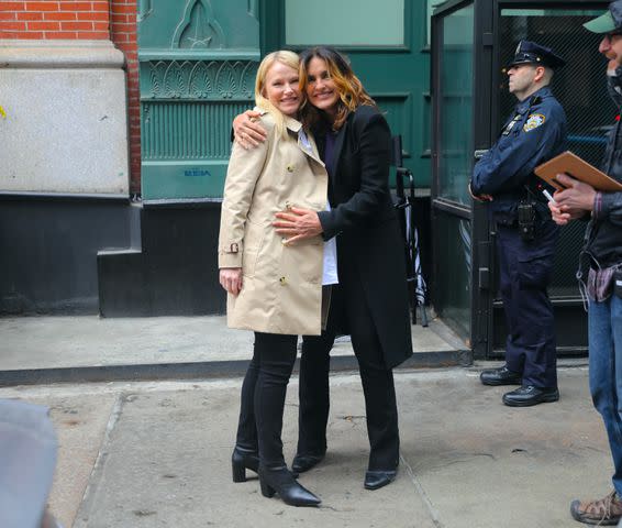 <p>Jose Perez/Bauer-Griffin/GC Images</p> Kelli Giddish and Mariska Hargitay are seen at the film set of the 'Law and Order: Special Victims Unit' on April 17, 2023 in New York City