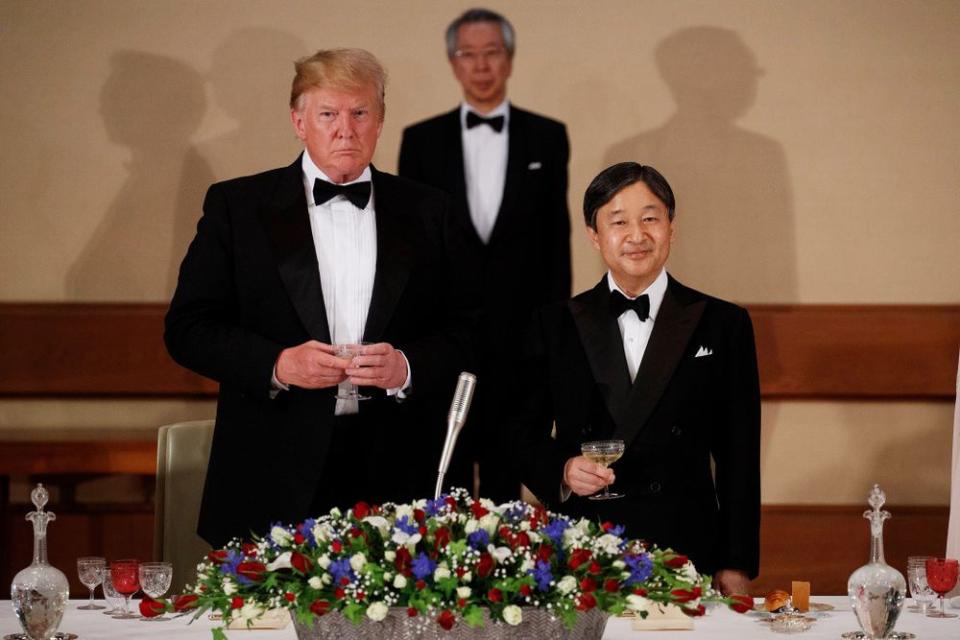 President Donald Trump (left) with Emperor Naruhito in Tokyo on Monday | Evan Vucci/AP/REX/Shutterstock