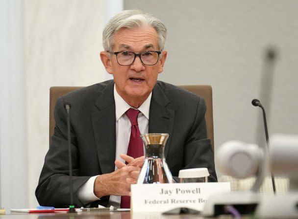 PHOTO: Federal Reserve Board Chairman Jerome Powell hosts an event on 'Fed Listens: Transitioning to the Post-pandemic Economy'  at the Federal Reserve in Washington, D.C., on Sept. 23, 2022. (Kevin Lamarque/Reuters)