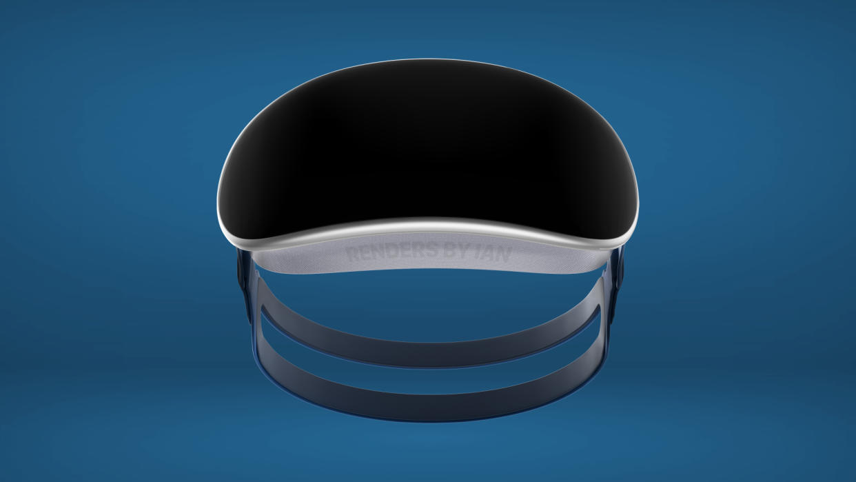  apple vr and mixed reality headset fan render front view on blue background 