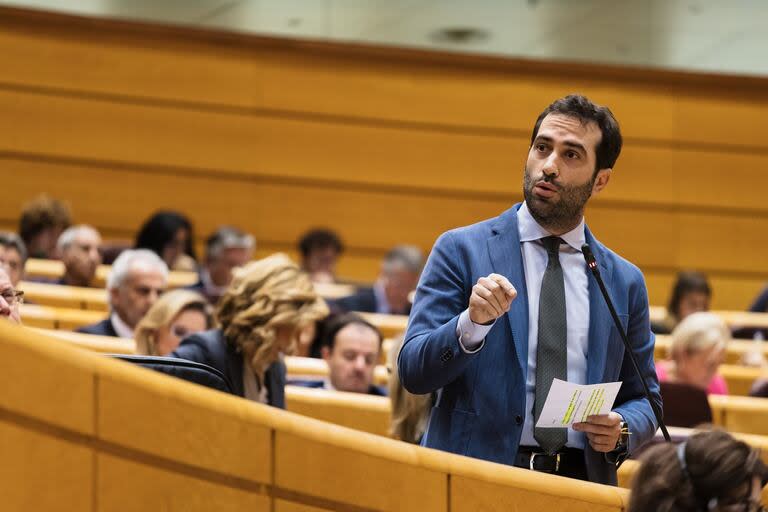 El ministro de Economía, Comercio y Empresa, Carlos Cuerpo, interviene durante una sesión plenaria en el Senado