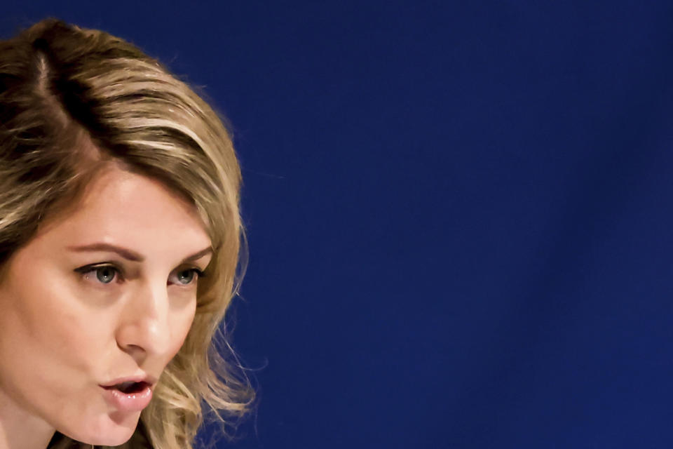 Minister for Foreign Affairs of Canada Mélanie Joly addresses the 77th session of the United Nations General Assembly, Monday, Sept. 26, 2022, at the U.N. headquarters. (AP Photo/Julia Nikhinson)