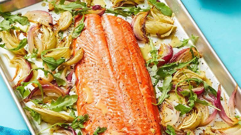 best healthy dinner recipes oven roasted salmon with charred lemon vinaigrette