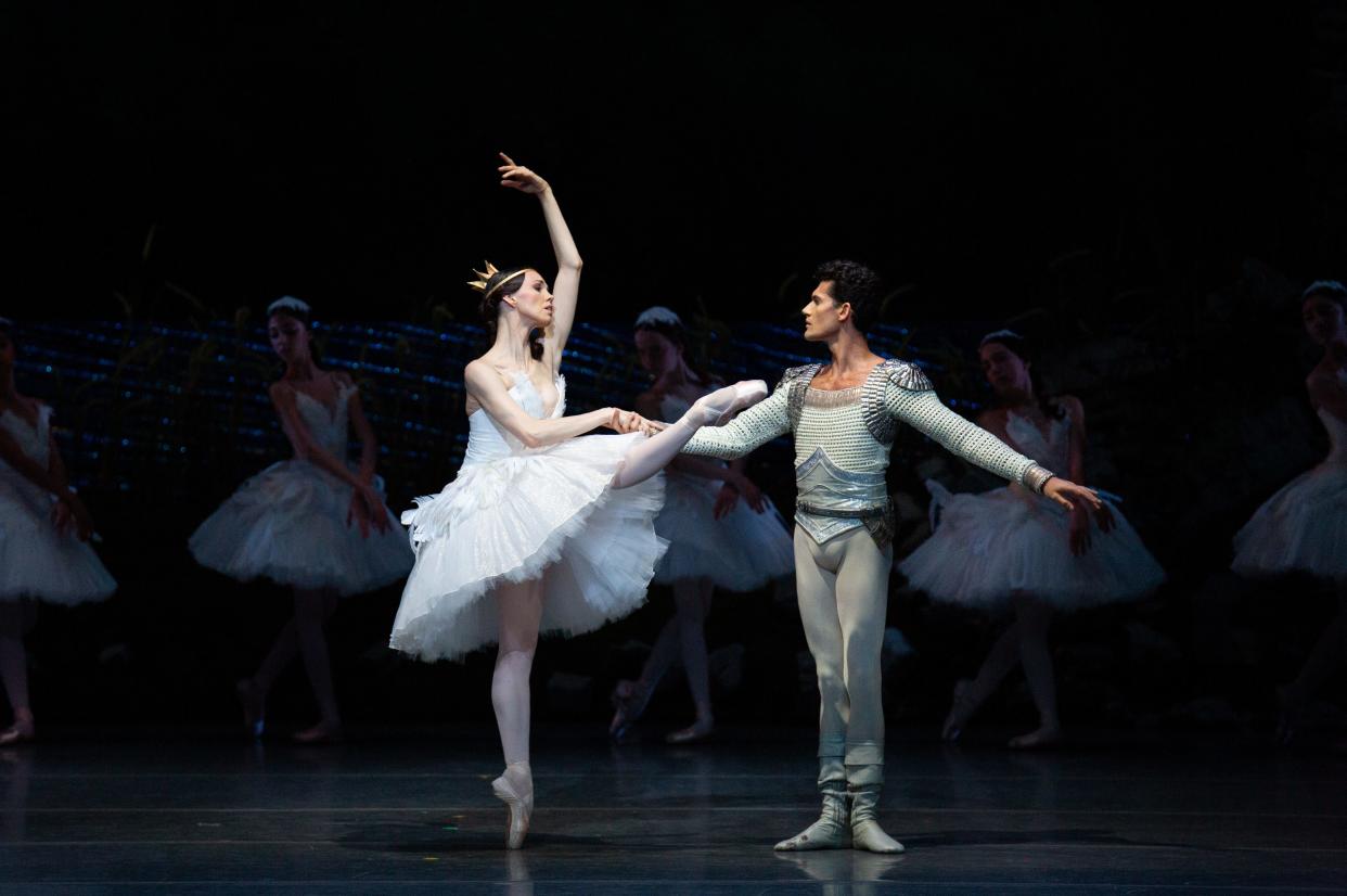 Viktorina Kapatinova and Renan Cerdeiro in Miami City Ballet’s production of "Swan Lake," as revitalized by Alexei Ratmansky.