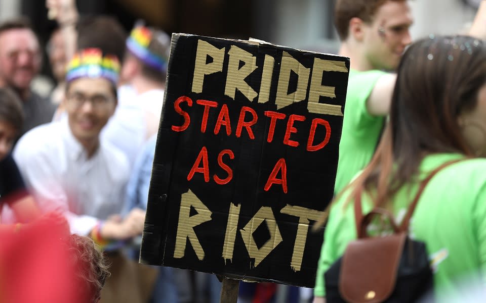 LONDON, ENGLAND - JULY 06: A close up of a placard 3during Pride in London 2019 on July 06, 2019 in London, England. (Photo by Tristan Fewings/Getty Images for Pride in London)