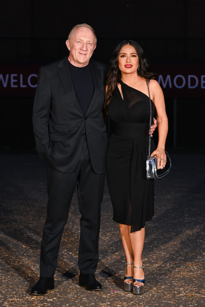 François-Henri Pinault and Salma Hayek arrive at the Gucci Cruise 2025 Fashion Show at Tate Modern on May 13, 2024 in London, England.