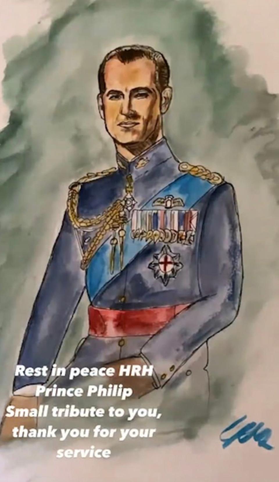 The singer shared his watercolour painting of Prince Philip shortly after he died last year (Liam Payne/Instagram)