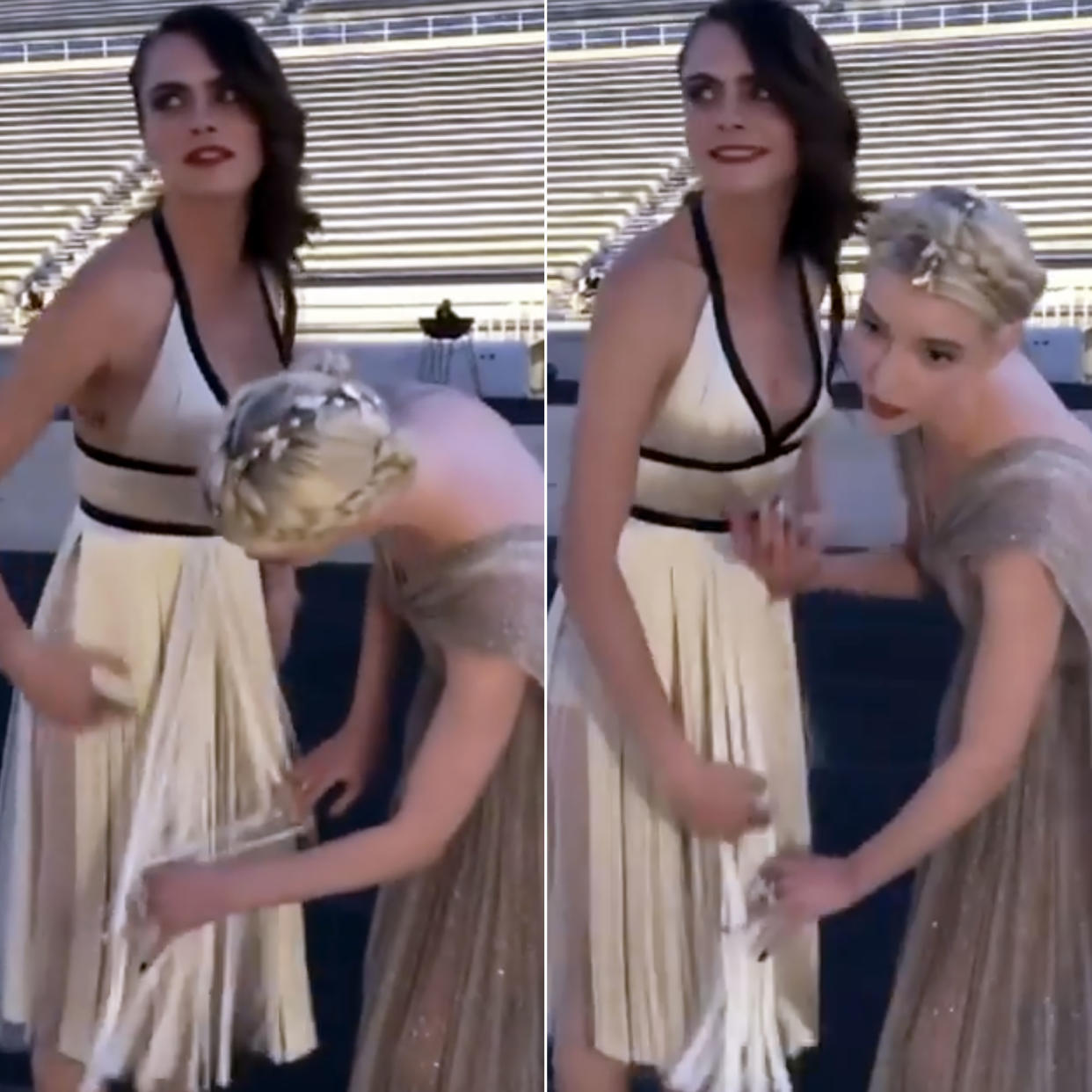 BFF Goals! Anya Taylor-Joy Prevents Cara Delevingne’s Wardrobe Malfunction