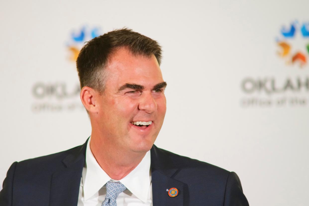 Gov. Kevin Stitt speaks Friday at a June 23 press conference he organized to urge lawmakers not to extend state-tribal tobacco compacts.