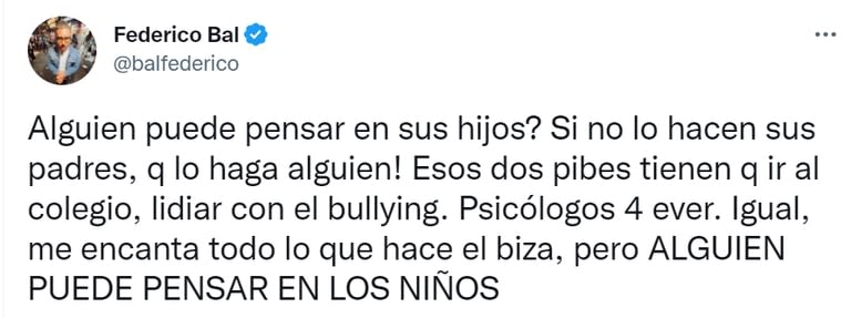 Federico Bal hizo un contundente apunte sobre los hijos de Shakira y Piqué.