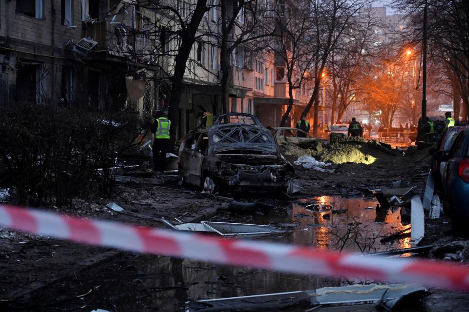 Damaged buildings after a Russian missile strike on Kyiv, 13 December 2023 (AFP via Getty Images)