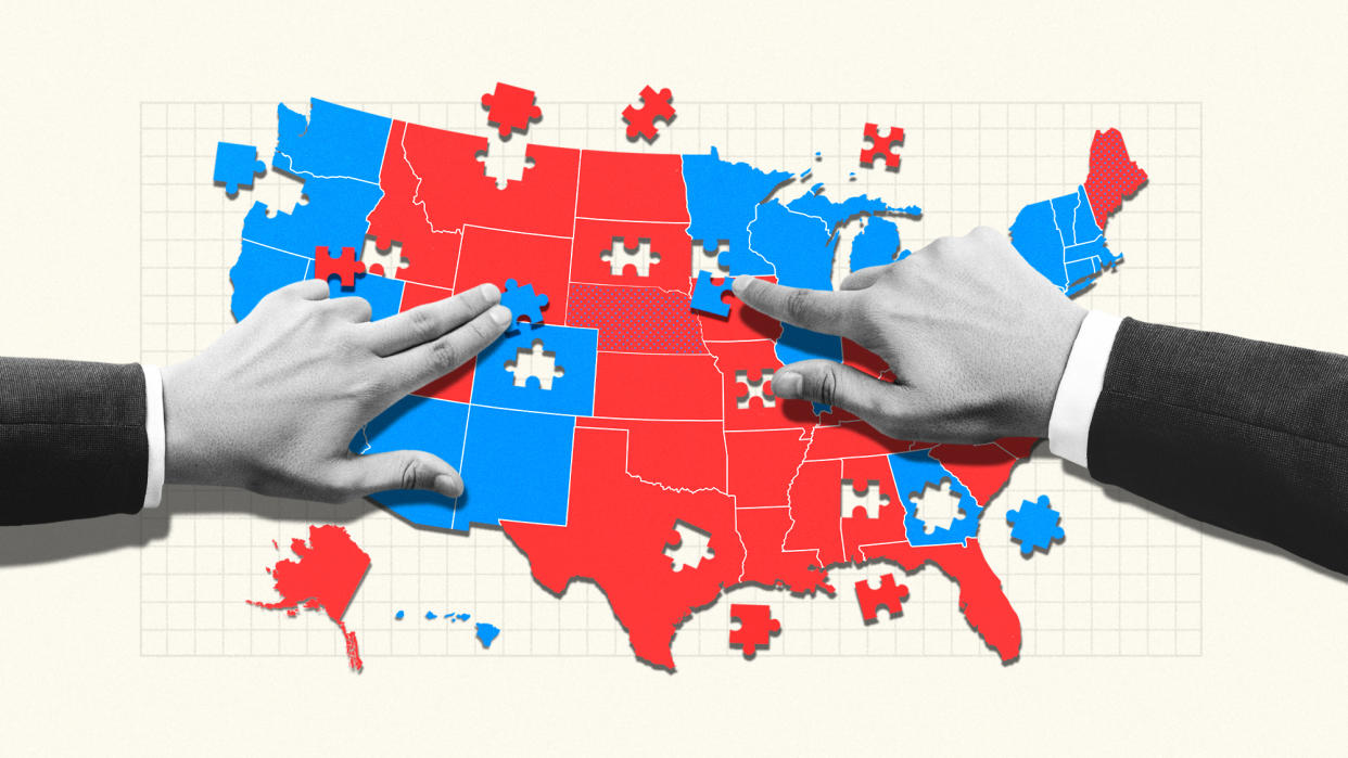  Map of USA with puzzle pieces removed. 